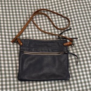 Gray/blue Leather Crossbody Bag